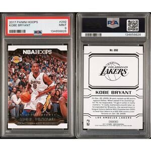 2017 Panini Hoops Kobe Bryant PSA 9 Mint #292 Los Angeles Lakers Basketball Card